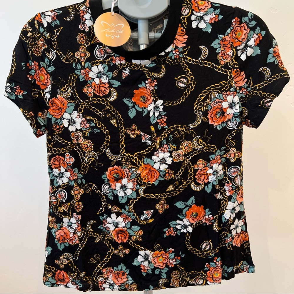 Laila Ali Floral Chain Print Short Sleeve Top size small